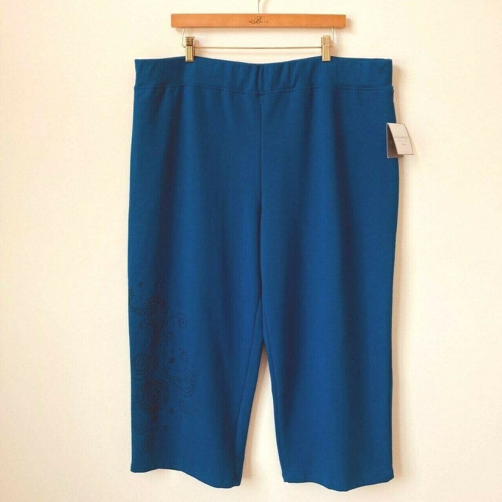 Sag Harbor Stretch Woman Pants Plus Sz 2X Blue Marina Elastic Waist Leg Graphic
